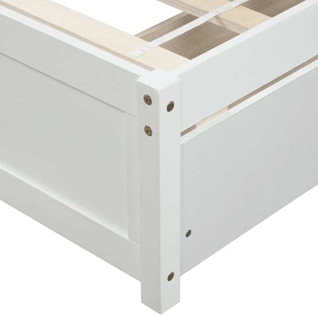 Alt view image 4 of 7 - Twin Platform Storage Bed Frame with Two Drawers and Headboard, Previous SKU, White, Solid Wood, Beds Frames Bases