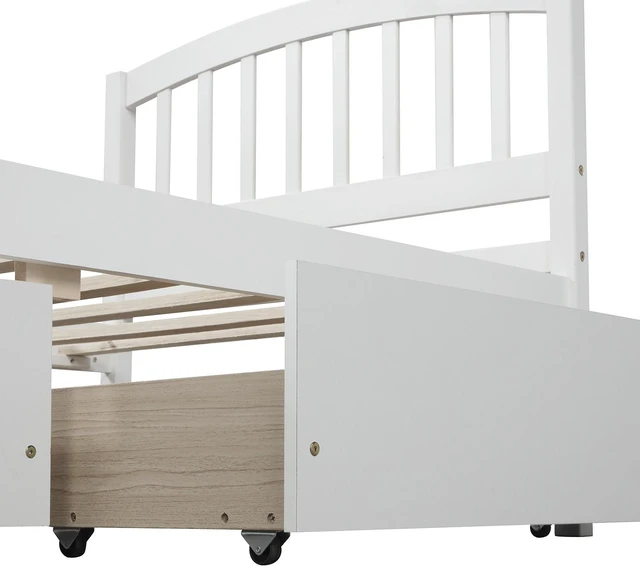 Alt view image 6 of 7 - Twin Platform Storage Bed Frame with Two Drawers and Headboard, Previous SKU, White, Solid Wood, Beds Frames Bases