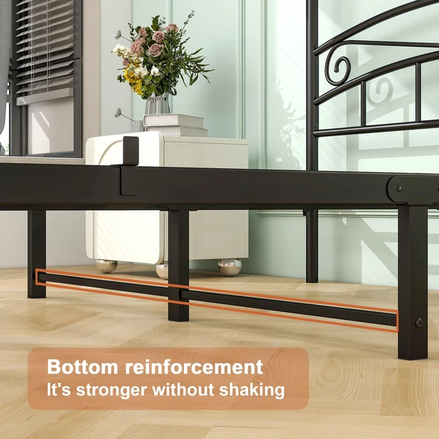 Alt view image 6 of 7 - Queen Size Metal Canopy Bed Frame with Headboard and Footboard, Black, Beds Frames Bases