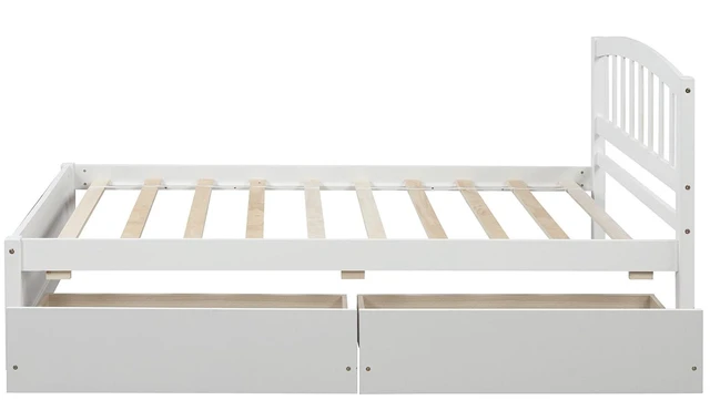 Alt view image 5 of 7 - Twin Platform Storage Bed Frame with Two Drawers and Headboard, Previous SKU, White, Solid Wood, Beds Frames Bases