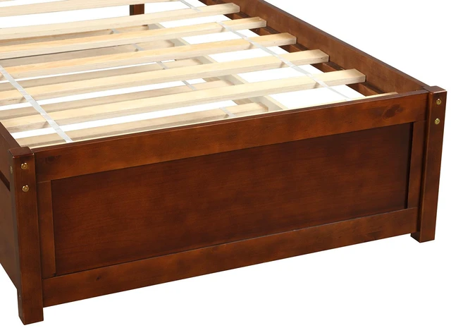 Alt view image 6 of 7 - Twin Size Platform Bed Frame with Trundle, Walnut, Solid Wood, Beds Frames Bases