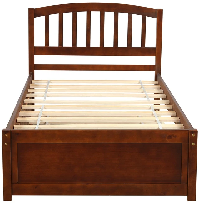 Alt view image 7 of 7 - Twin Size Platform Bed Frame with Trundle, Walnut, Solid Wood, Beds Frames Bases