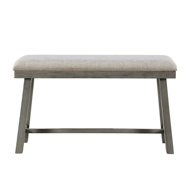 Alt view image 2 of 5 - Gray Finish Counter Height Bench Foam Cushioned Seat Design Kitchen Dining Furniture 1 pc, Light Gray, Wood, Benches