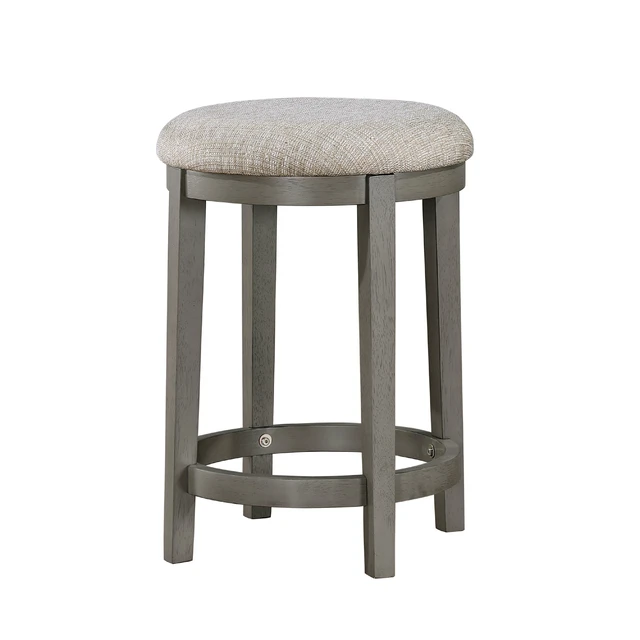 Main image of Anab Counter Height Stool Set, Round Polyester Seat, Gray, Wood and Fabric, Benches Stools