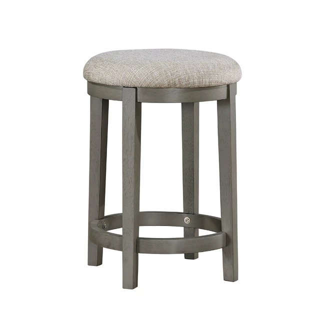 Alt view image 5 of 6 - Anab Counter Height Stool Set, Round Polyester Seat, Gray, Wood and Fabric, Benches Stools