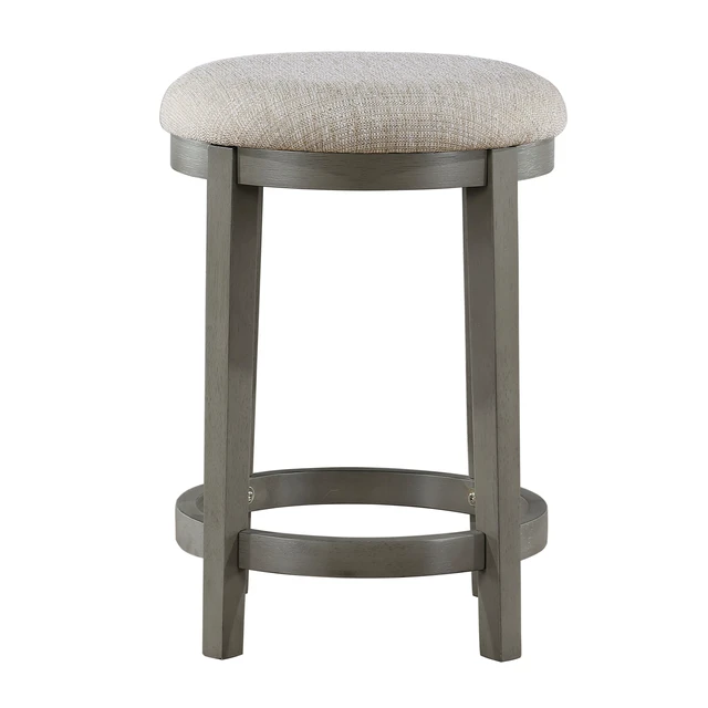 Alt view image 6 of 6 - Anab Counter Height Stool Set, Round Polyester Seat, Gray, Wood and Fabric, Benches Stools