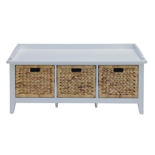 Alt view image 3 of 5 - Bench with 3 Drawer, Beige, Wood, Benches Stools
