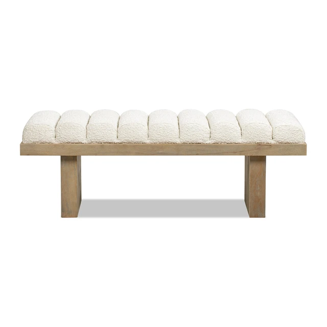 Alt view image 5 of 7 - Bella 52 Inch Upholstered Accent Bench, Boucle, Ivory White, Benches Stools
