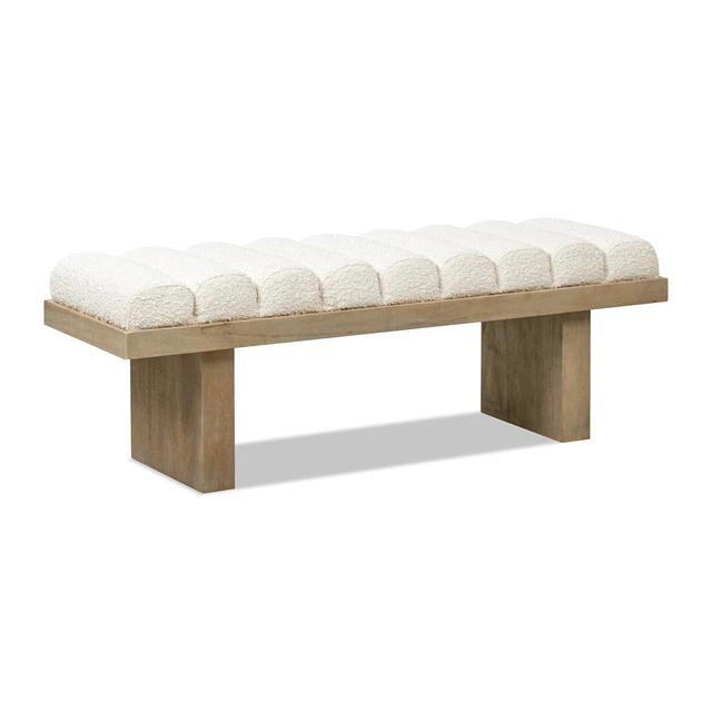Alt view image 4 of 7 - Bella 52 Inch Upholstered Accent Bench, Boucle, Ivory White, Benches Stools