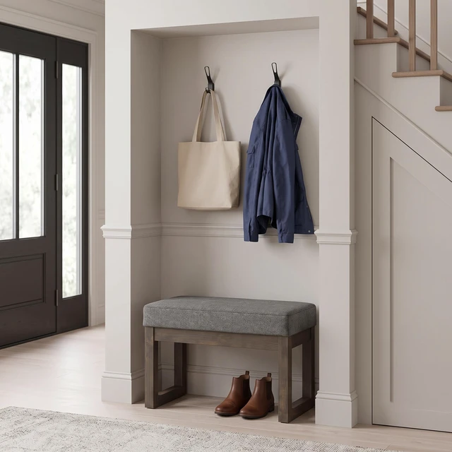 Main image of Small Footstool Ottoman Bench, Grey, Pine, Benches Stools