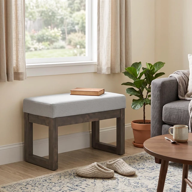 Main image of Small Footstool Ottoman Bench, Gray, Pine, Benches Stools