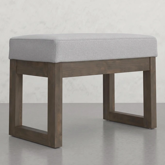 Alt view image 5 of 6 - Small Footstool Ottoman Bench, Gray, Pine, Benches Stools
