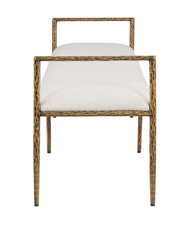Alt view image 5 of 6 - 1 pc Bench Hammered Forged Steel Fabric Cushion Seat, Gold, Fabric, Foam and Metal, Benches Stools