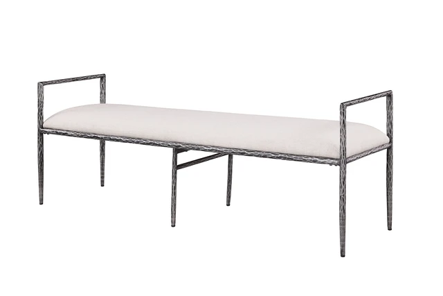 Alt view image 3 of 7 - 1 pc Bench Gunmetal Finish Hammered Forged Steel Fabric Cushion Seat, Fabric, Foam and Metal, Benches Stools
