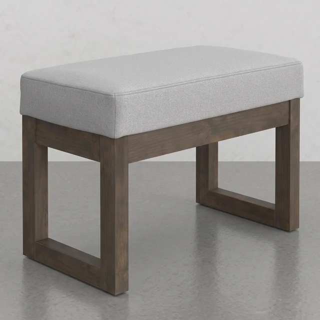 Alt view image 6 of 6 - Small Footstool Ottoman Bench, Gray, Pine, Benches Stools