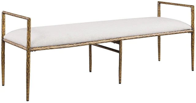 Main image of 1 pc Bench Hammered Forged Steel Fabric Cushion Seat, Gold, Fabric, Foam and Metal, Benches Stools