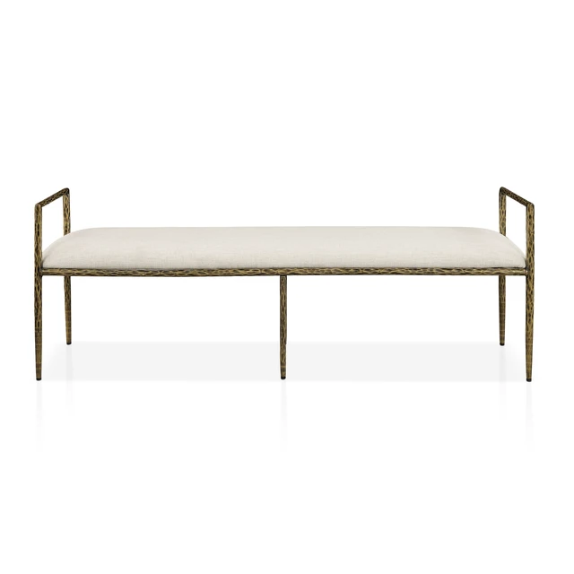 Alt view image 4 of 6 - 1 pc Bench Hammered Forged Steel Fabric Cushion Seat, Gold, Fabric, Foam and Metal, Benches Stools