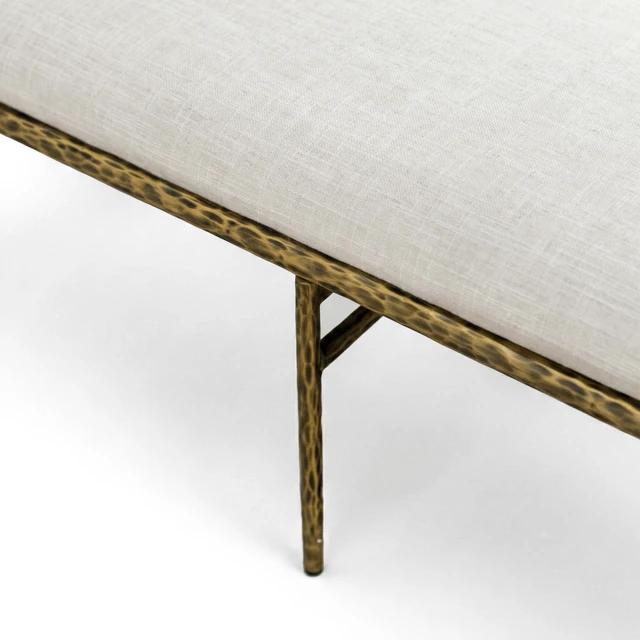 Alt view image 3 of 6 - 1 pc Bench Hammered Forged Steel Fabric Cushion Seat, Gold, Fabric, Foam and Metal, Benches Stools