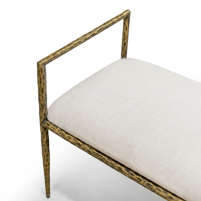 Alt view image 2 of 6 - 1 pc Bench Hammered Forged Steel Fabric Cushion Seat, Gold, Fabric, Foam and Metal, Benches Stools