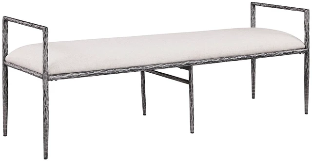 Main image of 1 pc Bench Gunmetal Finish Hammered Forged Steel Fabric Cushion Seat, Fabric, Foam and Metal, Benches Stools