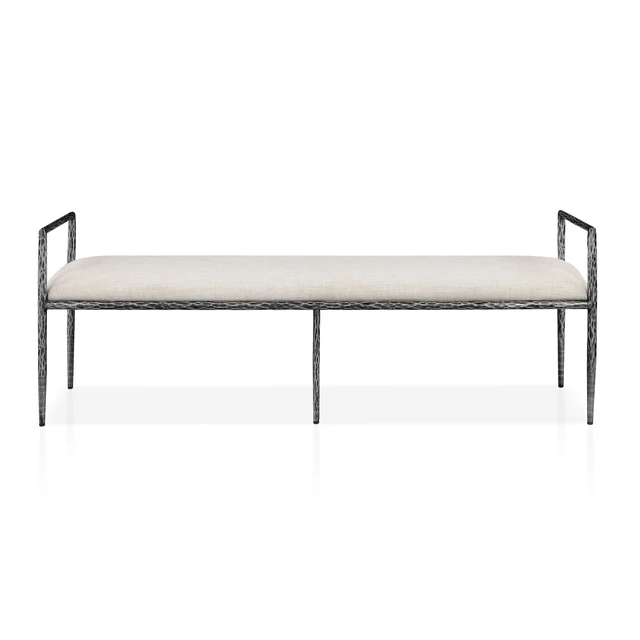 Alt view image 2 of 7 - 1 pc Bench Gunmetal Finish Hammered Forged Steel Fabric Cushion Seat, Fabric, Foam and Metal, Benches Stools