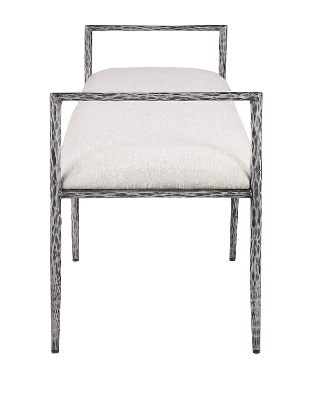 Alt view image 6 of 7 - 1 pc Bench Gunmetal Finish Hammered Forged Steel Fabric Cushion Seat, Fabric, Foam and Metal, Benches Stools