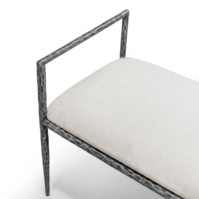Alt view image 4 of 7 - 1 pc Bench Gunmetal Finish Hammered Forged Steel Fabric Cushion Seat, Fabric, Foam and Metal, Benches Stools