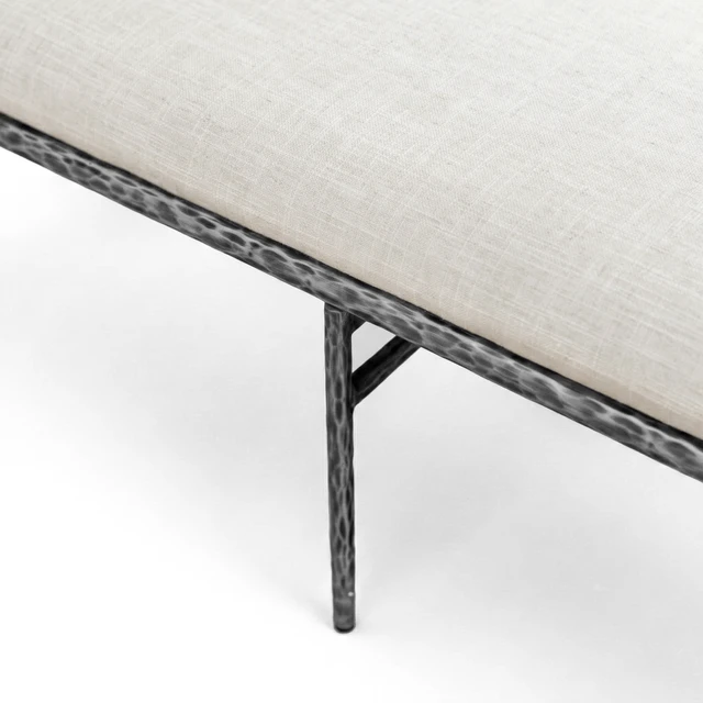 Alt view image 5 of 7 - 1 pc Bench Gunmetal Finish Hammered Forged Steel Fabric Cushion Seat, Fabric, Foam and Metal, Benches Stools