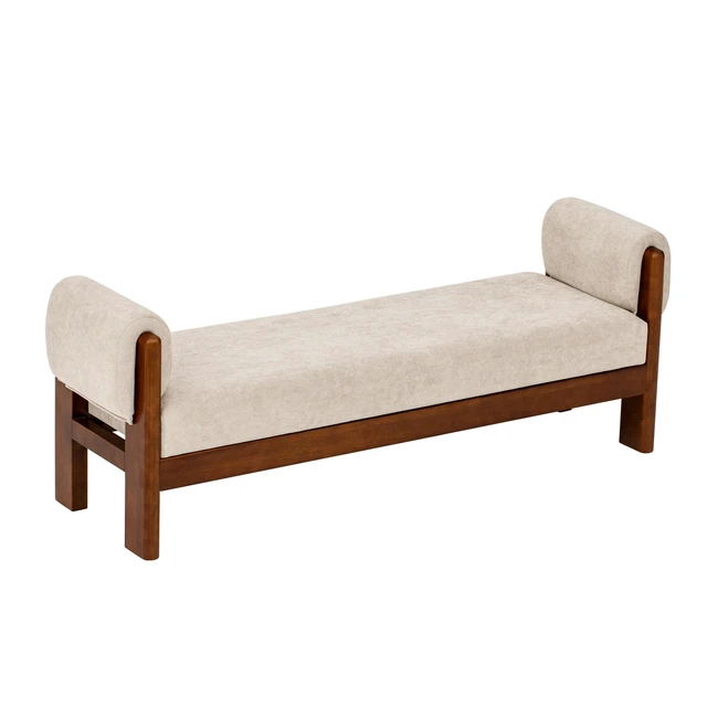 Alt view image 6 of 7 - 63 Inch Upholstered Accent Ottoman Bench, Mid-Century Solid Wood Frame Decorative End Bed Bench Soft Textured Fabric