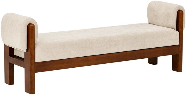 Alt view image 7 of 7 - 63 Inch Upholstered Accent Ottoman Bench, Mid-Century Solid Wood Frame Decorative End Bed Bench Soft Textured Fabric