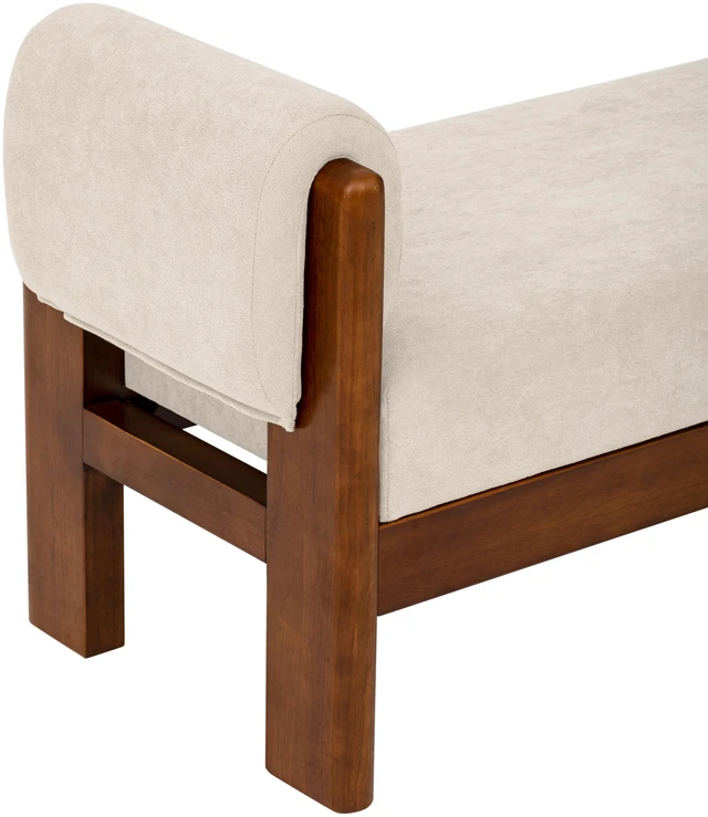Alt view image 4 of 7 - 63 Inch Upholstered Accent Ottoman Bench, Mid-Century Solid Wood Frame Decorative End Bed Bench Soft Textured Fabric