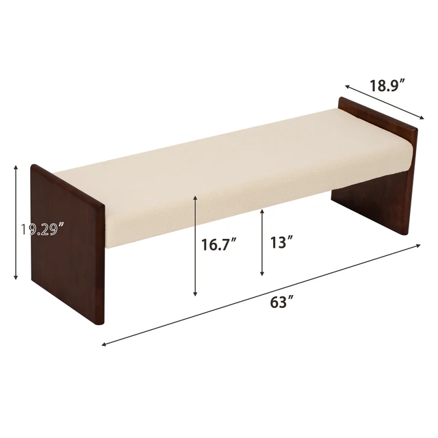 Alt view image 3 of 7 - 63 Inch Boucle Upholstered Decorative Ottoman Bench, Solid Rubber Side Panel Frame Accent Bench Long Ottoman for Bed