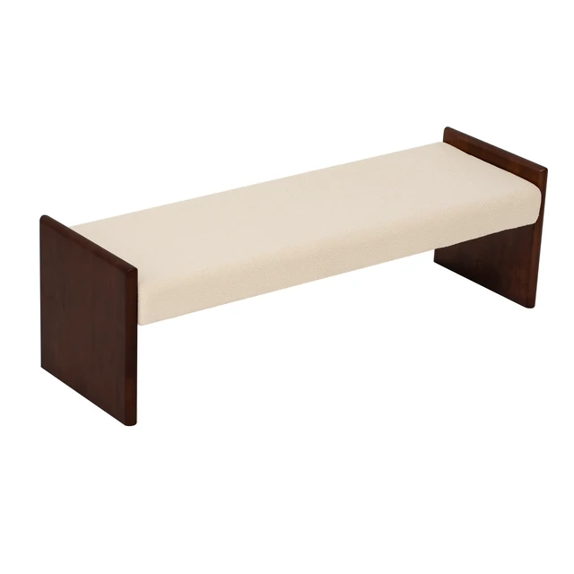 Alt view image 7 of 7 - 63 Inch Boucle Upholstered Decorative Ottoman Bench, Solid Rubber Side Panel Frame Accent Bench Long Ottoman for Bed
