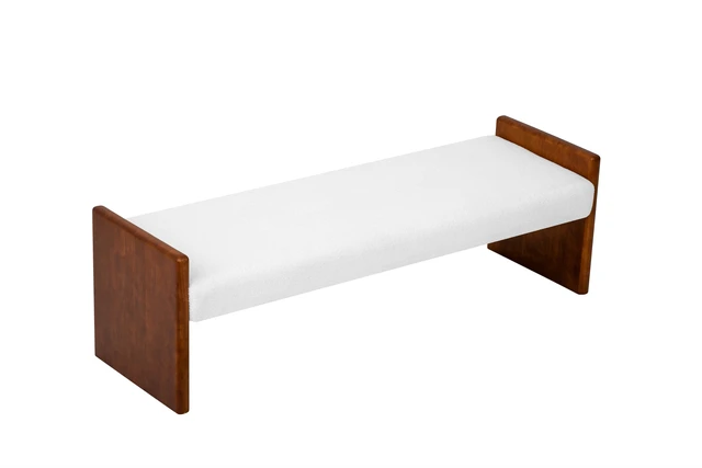Alt view image 6 of 6 - 63 Inch Boucle Upholstered Decorative Ottoman Bench, Solid Rubber Side Panel Frame Accent Bench Long Ottoman for Bed