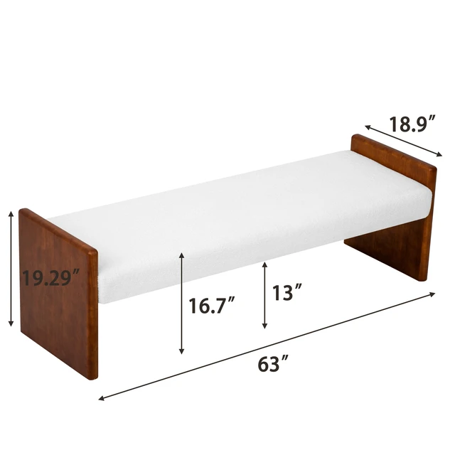 Alt view image 2 of 6 - 63 Inch Boucle Upholstered Decorative Ottoman Bench, Solid Rubber Side Panel Frame Accent Bench Long Ottoman for Bed