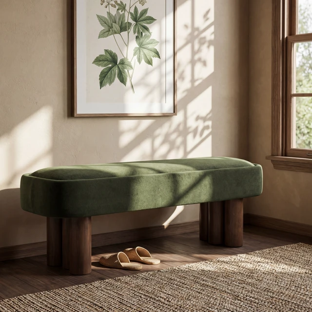Alt view image 2 of 7 - Indoor Green Fabric Dining Bench with Color Legs, Upholstered Seating for Kitchen Dining and Living Space 250 LBS