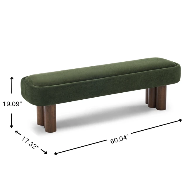 Alt view image 3 of 7 - Indoor Green Fabric Dining Bench with Color Legs, Upholstered Seating for Kitchen Dining and Living Space 250 LBS