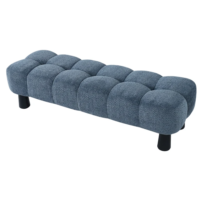 Alt view image 6 of 7 - 62.6 Inch Upholstered Bench Ottoman, Plywood and Rubberwood Frame End Bed Bench Holds 350 LBS, Black Blue, Fabric
