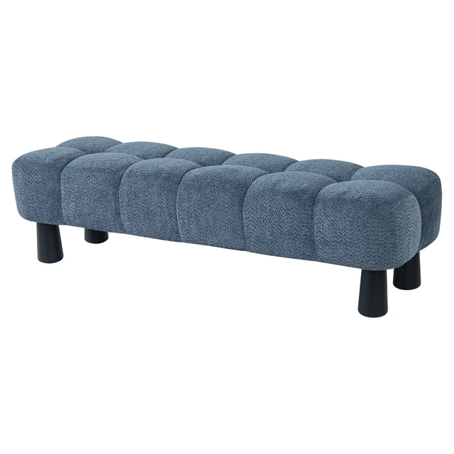 Alt view image 5 of 7 - 62.6 Inch Upholstered Bench Ottoman, Plywood and Rubberwood Frame End Bed Bench Holds 350 LBS, Black Blue, Fabric