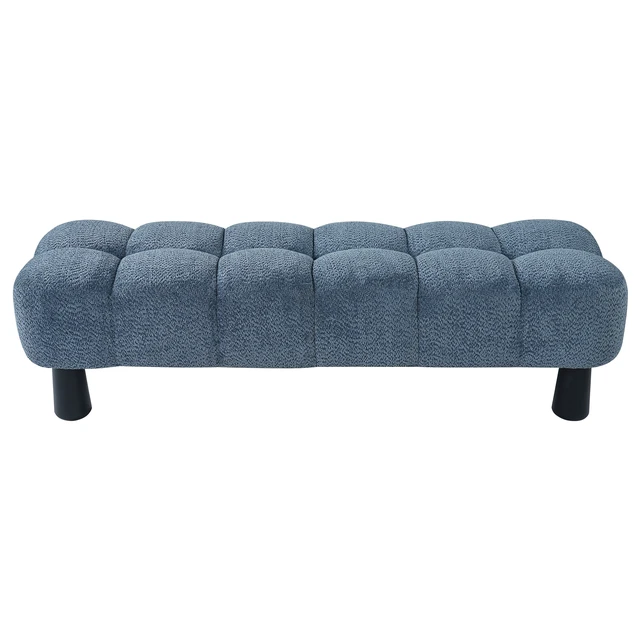 Alt view image 4 of 7 - 62.6 Inch Upholstered Bench Ottoman, Plywood and Rubberwood Frame End Bed Bench Holds 350 LBS, Black Blue, Fabric