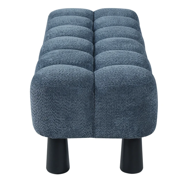 Alt view image 7 of 7 - 62.6 Inch Upholstered Bench Ottoman, Plywood and Rubberwood Frame End Bed Bench Holds 350 LBS, Black Blue, Fabric
