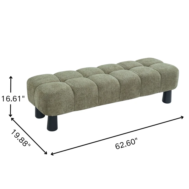 Alt view image 3 of 7 - 62.6 Inch Upholstered Bench Ottoman, Plywood and Rubberwood Frame End Bed Bench Holds 350 LBS, Green, Fabric, Plywood