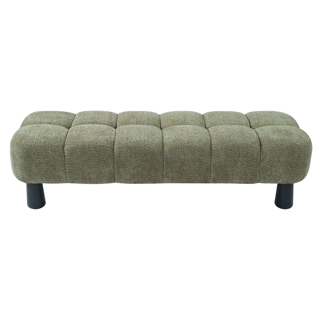 Alt view image 4 of 7 - 62.6 Inch Upholstered Bench Ottoman, Plywood and Rubberwood Frame End Bed Bench Holds 350 LBS, Green, Fabric, Plywood