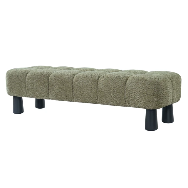 Alt view image 5 of 7 - 62.6 Inch Upholstered Bench Ottoman, Plywood and Rubberwood Frame End Bed Bench Holds 350 LBS, Green, Fabric, Plywood