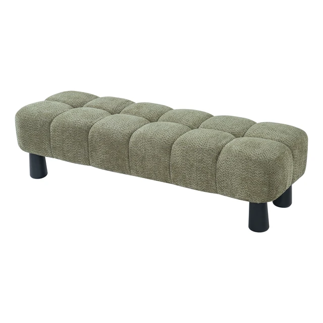 Alt view image 6 of 7 - 62.6 Inch Upholstered Bench Ottoman, Plywood and Rubberwood Frame End Bed Bench Holds 350 LBS, Green, Fabric, Plywood