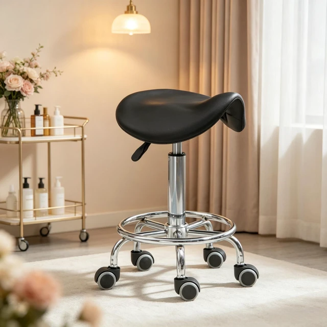 Main image of Adjustable Rolling Saddle Stoolpu Leather Swivel Chair with Wheels, Ergonomic Work Stool for Massage Spa Clinic Beauty