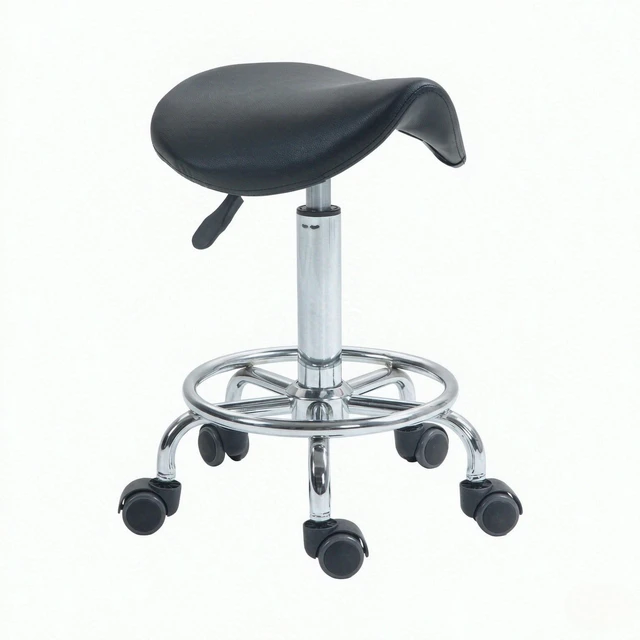 Alt view image 7 of 7 - Adjustable Rolling Saddle Stoolpu Leather Swivel Chair with Wheels, Ergonomic Work Stool for Massage Spa Clinic Beauty