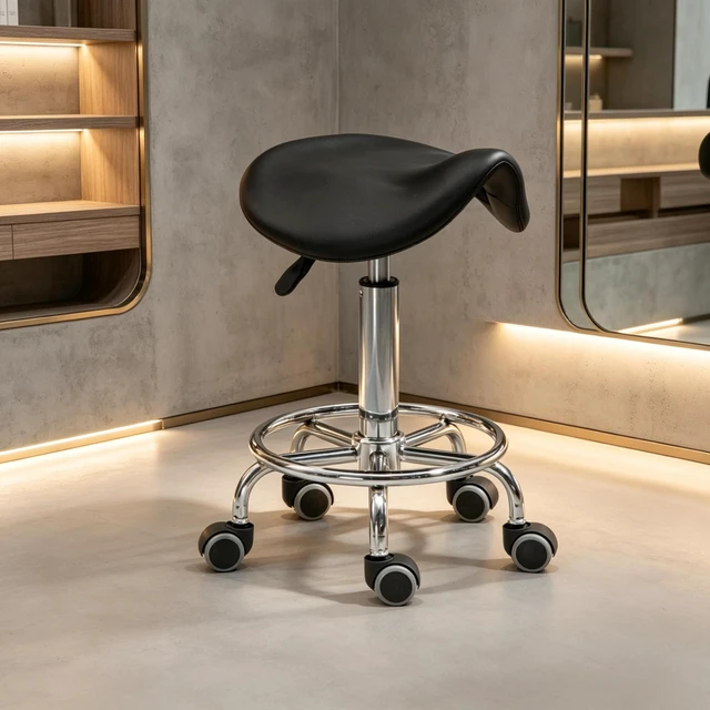 Alt view image 5 of 7 - Adjustable Rolling Saddle Stoolpu Leather Swivel Chair with Wheels, Ergonomic Work Stool for Massage Spa Clinic Beauty