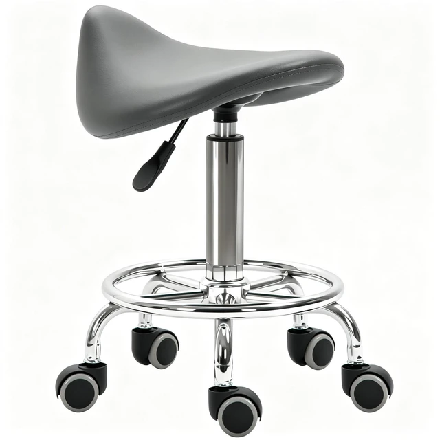 Alt view image 7 of 7 - Adjustable Rolling Saddle Stoolpu Leather Swivel Chair with Wheels, Ergonomic Work Stool for Massage Spa Clinic Beauty