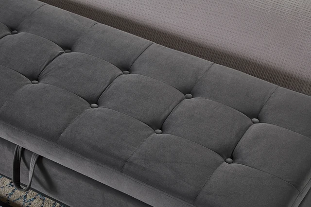 Alt view image 5 of 7 - 58.6 Inch Bed Bench Metal Base with Storage Velvet, Grey, Benches Stools